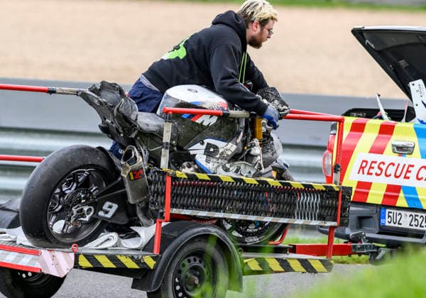 World Superbike Championship - WorldSBK Czech Round 2026, the first superbike race, at Autodrom Most, in Most, Czech Republic, on May 16, 2026. A wreckage of superbike after the fall of rider Danilo Petrucci from Italy of the ROKiT BMW Motorrad WorldSBK Team. (CTKxPhoto OndrejxHajek) CTKPhotoP2026051603653  CTKPhotoP2026051603653