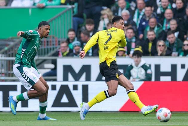 Salim Musah Werder Bremen and Jobe Bellingham Borussia Dortmund battle for the ball, Bundesliga, SV Werder Bremen v Borussia Dortmund, Weserstadion, May 16, 2026 in Bremen, Germany Photo by Marco Steinbrenner DeFodi Images Salim Musah Werder Bremen and Jobe Bellingham Borussia Dortmund battle for the ball, Bundesliga, SV Werder Bremen v Borussia Dortmund, Weserstadion, May 16, 2026 in Bremen, Germany Photo by Marco Steinbrenner DeFodi Images DFL regulations prohibit any use of photographs as image sequences and or quasi video