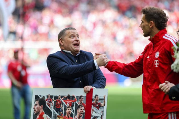 Leon Goretzka FC Bayern Muenchen, 08 with Max Eberl FC Bayern Muenchen, Chief Sports Officer , GER, FC Bayern Muenchen vs 1 FC Koeln, Football, Bundesliga, Matchday 34, Season 2025 2026, 16 05 2026, DFL DFB REGULATIONS PROHIBIT ANY USE OF PHOTOGRAPHS as IMAGE SEQUENCES and or QUASI VIDEO, GER, FC Bayern Muenchen vs 1 FC Koeln, Football, Bundesliga, Matchday 34, Season 2025 2026, 16 05 2026 Muenchen Copyright: xEibner-Pressefoto JennixMaulx EP_JML