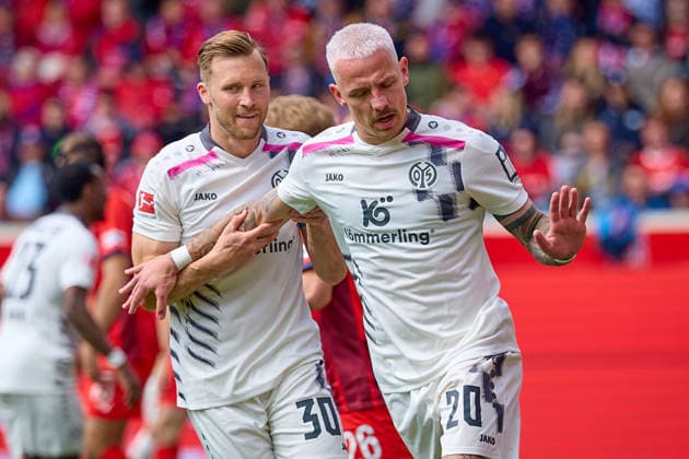 Silvan Dominic Widmer 1 FSV Mainz 05, 30 and Phillip Tietz 1 FSV Mainz 05, 20 after scoring to give Mainz a 0 1 lead GER, 1 FC Heidenheimn vs FSV Mainz 05, Soccer, Men, 1 Bundesliga, Matchday 34, Season 2025 2026, 16 05 2026 DFL, DFB regulations prohibit any use of photographs as image sequences and or quasi video GER, 1 FC Heidenheimn vs FSV Mainz 05, Fußball, Herren, 1 Bundesliga, 34 Spieltag, Spielzeit 2025 2026, 16 05 2026 Heidenheimn Copyright: xEibner-Pressefoto GeraldxOelze-dexStoppanyx EP_ODS