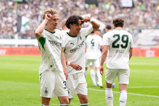 Hugo Bolin (Borussia Monchengladbach, 38) und Wael Mohya (Borussia Monchengladbach, 36) jubelt nach seinem Tor Borussia Moenchengladbach vs TSG 1899 Hoffenheim, 1. Bundesliga, 34. Spieltag, Saison 2025 2026, Borussia-Park, Moenchengladbach, GER, 16.05.2026 DFL REGULATIONS PROHIBIT ANY USE OF PHOTOGRAPHS AS IMAGE SEQUENCES AND OR QUASI-VIDEO Foto: HMB Media Scott W. Coleman Moenchengladbach Borussia-Park Nordrhein-Westfalen GER Copyright: xScottxW.xColemanx