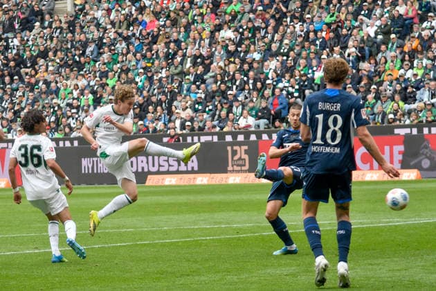 Hugo Bolin Moenchengladbach 38 scores the goal for 1 0 16 05 2026 ¢ Football ¢ Borussia Moenchengladbach vs TSG Hoffenheim, Borussia Park, Moenchengladbach, DFB DFL REGULATIONS PROHIBIT ANY USE OF PHOTOGRAPHS AS IMAGE SEQUENCES AND OR QUASI VIDEO Copyright: xpepphotox xHorstxMauelshagenx pep00321, pep_20260516_hm_357687