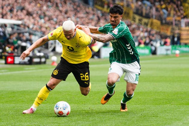 Germany Bundesliga 2025 2026 Matchday 34, SV Werder Bremen vs Borussia Dortmund Saturday, 6 05 2026 Weserstadion, Bremen Julian Ryerson Borussia Dortmund, 26 Cameron Puertas 18 Copyright: xCelinaxLeiersx