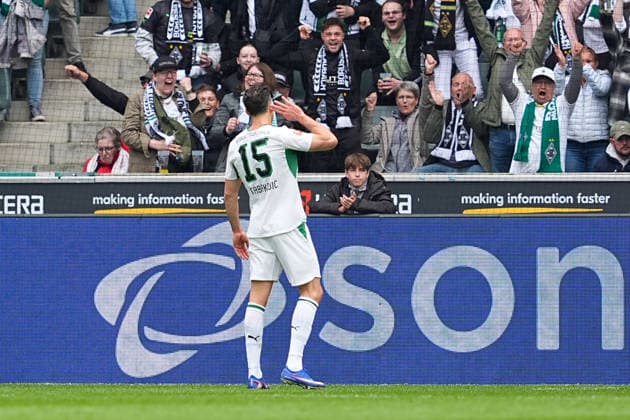 16 05 2026, xydrx, Men, Soccer, 1 Bundesliga, Borussia Mönchengladbach TSG 1899 Hoffenheim, Saison 2025 2026, Borussia Park Goal celebration after the goal to 2 0 for Borussia Mönchengladbach by scorer Haris Tabakovic Borussia Mönchengladbach, 15 DFB regulations prohibit any use of photographs as image sequences and or quasi video Copyright: HMBxMedia YannisxDreimann