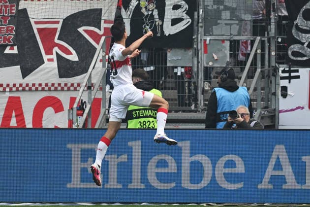 16 05 2026, xsltx, Fussball 1 Bundesliga, Eintracht Frankfurt VfB Stuttgart v l Torjubel nach dem Tor zum celebrating the goal celebrate 0 1 durch Jose Maria Andres Baixauli VfB Stuttgart Chema DFL DFB REGULATIONS PROHIBIT ANY USE OF PHOTOGRAPHS as IMAGE SEQUENCES and or QUASI VIDEO Frankfurt am Main