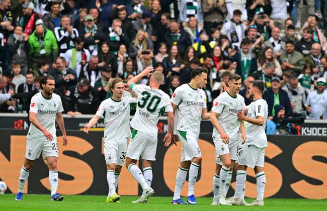 16 05 2026 Moenchengladbach Fußball, Herren, Saison 2025 2026, Borussia Moenchengladbach vs TSG 1899 Hoffenheim Torjubel Gladbach nach dem Tor zum 2 0 DFL regulations prohibit any use of photographs as image sequences and or quasi video Borussia Park NRW Deutschland