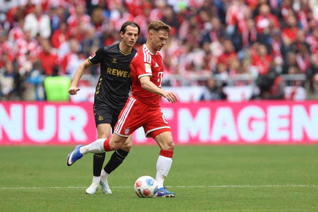Joshua Kimmich FC Bayern München and Jakub Kaminski 1 FC Köln battle for the ball during the Bundesliga match between FC Bayern München and 1 FC Köln at Allianz Arena on May 16, 2026 in Munich, Germany Germany Photo by Oliver Kaelke DeFodi Images Joshua Kimmich FC Bayern München und Jakub Kaminski 1 FC Köln battle for the ball during the Bundesliga match between FC Bayern München and 1 FC Köln at Allianz Arena on May 16, 2026 in München, Germany Photo by Oliver Kaelke DeFodi Images DFL regulations prohibit any use of photographs as image sequences and or quasi video Photo by Oliver Kaelke DeFodi Images