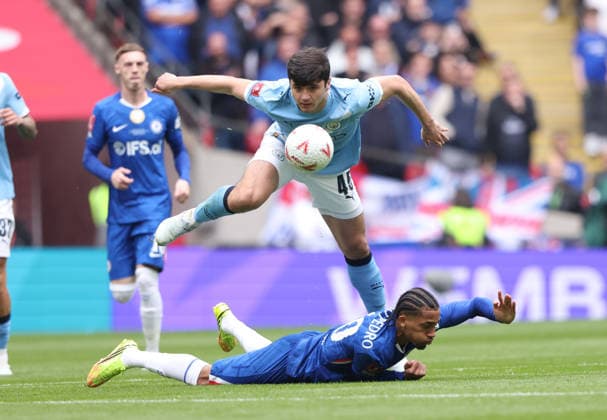 Abdukodir Khusanov (MC) Joao Pedro (C) at the Emirates FA Cup Final match Chelsea v Manchester City, at Wembley Stadium, London, UK on 16th May, 2026. 