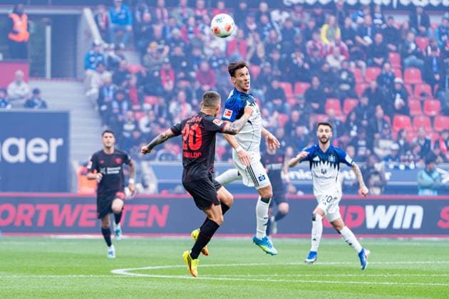 Leverkusen, Germany 16 May 2026 1 BL 2025 2026 Sp 34 Bayer 04 Leverkusen v Hamburger SV Pictured from left in a duel Alejandro Grimaldo LEV and Nicolas Capaldo HSV DFL DFB regulations prohibit any use of photographs as image sequences and or quasi video BayArena Nordrhein Westfalen Copyright: xFotostandx xKruczynskix
