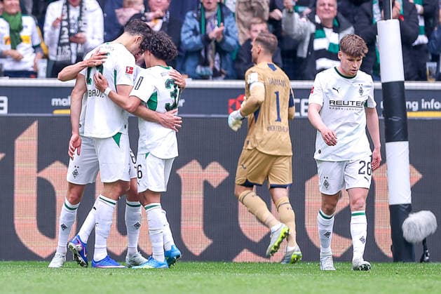 16 05 2026, Soccer, Borussia Mönchengladbach TSG 1899 Hoffenheim, 1 Soccer Bundesliga, 34 Matchday, Borussia Park, Season 2025 2026 Goal celebration after the goal to 2 0 by scorer Haris Tabakovic Borussia Mönchengladbach 15 together with DFB regulations prohibit any use of photographs as image sequences and or quasi video Nordrhein Westfalen Germany