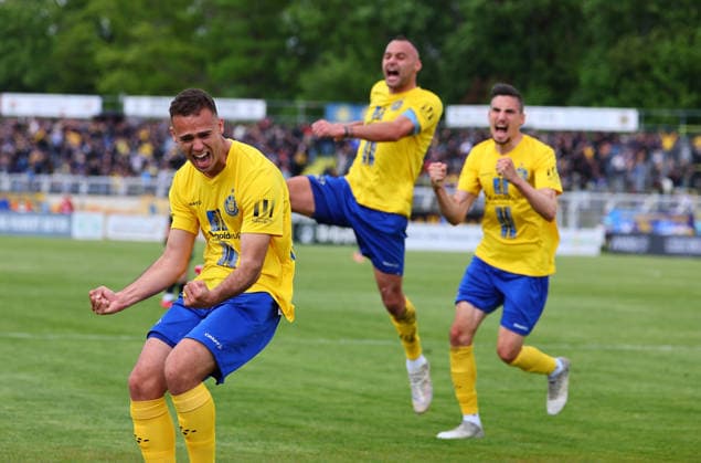 Lok Leipzig Magdeburg II Regionalliga Nordost Leipzig, 16 05 2026, Bruno Plache Stadion, Soccer, Regionalliga NO , 1 FC LOK LEIPZIG vs 1 FC MAGDEBURG II , Goal for Lok Leipzig for Lok Leipzig to 3 2 In the picture goal scorer Farid Abderrahmane 8, Lok goal celebration , Picture Point