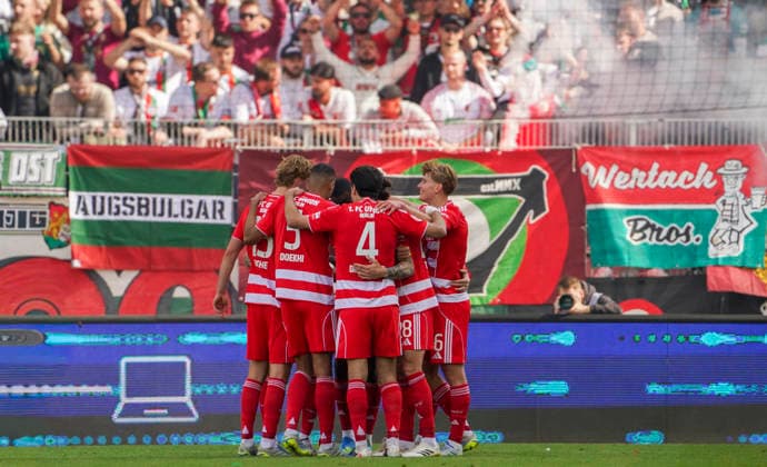 Germany Bundesliga 2025 2026, Matchday 34 1 FC Union Berlin vs FC Augsburg An der Alten Försterei Berlin Goal and goal celebration for Andrej IliÄ‡ Andrej Ilic 1 FC Union Berlin, 23 Aljoscha Kemlein 1 FC Union Berlin, 6 Christopher Trimmel 1 FC Union Berlin, 28 Ilyas Ansah 1 FC Union Berlin, 10 Oliver Burke 1 FC Union Berlin, 7 Berlin Copyright: xAymanxAlahmedx