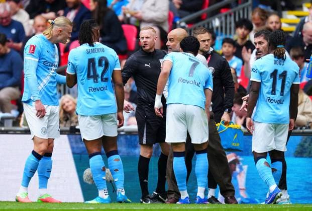 Manchester City Manager Pep Guardiola issues instructions to his front 4 at 0-0 Chelsea v Manchester City, Emirates FA Cup Final, Football, Wembley Stadium, London, UK - 16 May 2026London Wembley Stadium United Kingdom EDITORIAL USE ONLY No use with unauthorised audio, video, data, fixture lists, club league logos or live services. Online in-match use limited to 120 images, no video emulation. No use in betting, games or single club league player publications.  Copyright: xJavierxGarcia Shutterstockx 16876844at