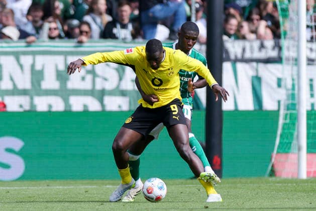 Serhou Guirassy Borussia Dortmund and Karim Coulibaly Werder Bremen battle for the ball, Bundesliga, SV Werder Bremen v Borussia Dortmund, Weserstadion, May 16, 2026 in Bremen, Germany Photo by Marco Steinbrenner DeFodi Images Serhou Guirassy Borussia Dortmund and Karim Coulibaly Werder Bremen battle for the ball, Bundesliga, SV Werder Bremen v Borussia Dortmund, Weserstadion, May 16, 2026 in Bremen, Germany Photo by Marco Steinbrenner DeFodi Images DFL regulations prohibit any use of photographs as image sequences and or quasi video