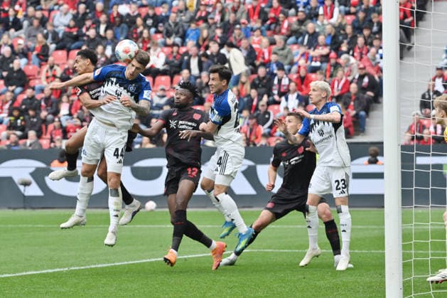 Jarell Quansah Bayer 04 Leverkusen , Luka Vuskovic Hamburger SV , Edmond Tapsoba Bayer 04 Leverkusen , Nicolas Capaldo Hamburger SV , Patrik Schick Bayer 04 Leverkusen , Albert Grönbaek Hamburger SV , v li 16 05 2026, Soccer 1 Bundesliga, Season 2025 2026, 34 Matchday, Bayer 04 Leverkusen Hamburger SV DFL regulations prohibit any use of photographs as image sequences and or quasi video Leverkusen BayArena Nordrhein Westfalen Germany Team2