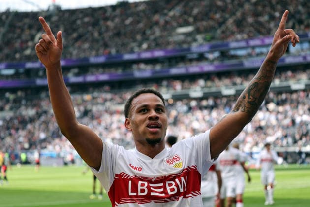 16 05 26 Eintracht Frankfurt VfB Stuttgart Germany, Frankurt, 16 05 2026, Football, Bundesliga, Season 2025 2026, Eintracht Frankfurt VfB Stuttgart Nikolas Nartey VfB Stuttgart Cheering Goal 0 2 Nartey