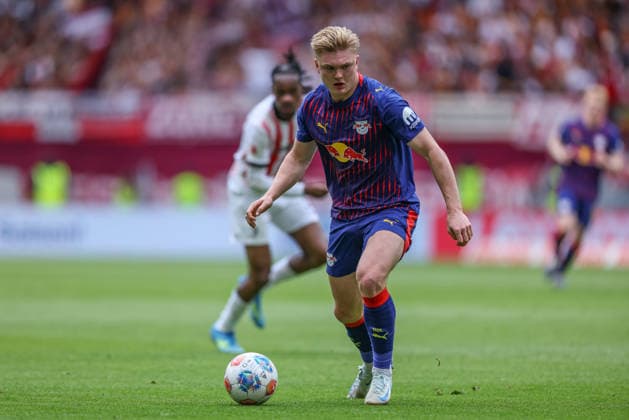 GER, Freiburg, SC Freiburg vs RB Leipzig, Bundesliga, Football, DFB, Season 2025 2026, Europa Park Stadium, 34 Matchday in picture Conrad Harder RB Leipzig 11 DFB DFL REGULATIONS PROHIBIT ANY USE OF PHOTOGRAPHS AS IMAGE SEQUENCES AND OR QUASI VIDEO, 16 05 2026 Copyright: HMBxMedia HendrikxHamelau