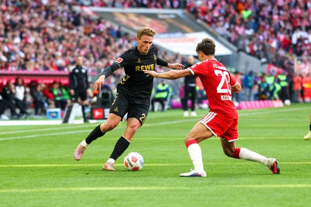 Sebastian Sebulonsen 1 FC Koeln, 28 with ball with Tom Bischof FC Bayern Muenchen, 20 , GER, FC Bayern Muenchen vs 1 FC Koeln, Football, Bundesliga, Matchday 34, Season 2025 2026, 16 05 2026, DFL DFB REGULATIONS PROHIBIT ANY USE OF PHOTOGRAPHS as IMAGE SEQUENCES and or QUASI VIDEO, GER, FC Bayern Muenchen vs 1 FC Koeln, Football, Bundesliga, Matchday 34, Season 2025 2026, 16 05 2026 Muenchen Copyright: xEibner-Pressefoto JennixMaulx EP_JML