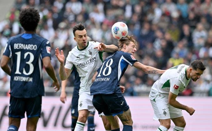 l r Bernardo 1899 Hoffenheim , Haris Tabakovic Bor Mönchengladbach , Wouter Burger 1899 Hoffenheim , Kevin Stöger Stoeger Bor Mönchengladbach action, duel, Football 1 Bundesliga, Matchday 34, Borussia Moenchengladbach TSG 1899 Hoffenheim, on 16 05 2026 in Moenchengladbach Germany DFL regulations prohibit any use of photographs as image sequences and or quasi video Â