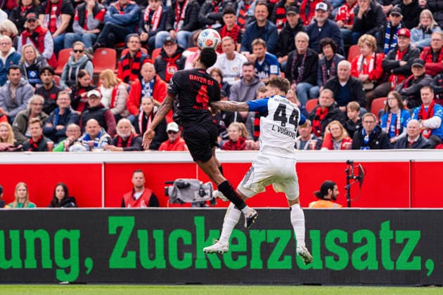 Leverkusen, Germany 16 May 2026 1 BL 2025 2026 Sp 34 Bayer 04 Leverkusen v Hamburger SV In picture from left in duel Jarell Quansah LEV and Luka Vuskovic HSV DFL DFB regulations prohibit any use of photographs as image sequences and or quasi video BayArena Nordrhein Westfalen Copyright: xFotostandx xKruczynskix