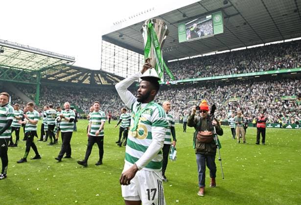 Kelechi Iheanacho of Celtic celebrates at full time Celtic v Heart of Midlothian, William Hill Scottish Premiership, Football, Celtic Park, Glasgow, Scotland, UK - 16 May 2026Glasgow Celtic Park United Kingdom EDITORIAL USE ONLY No use with unauthorised audio, video, data, fixture lists, club league logos or live services. Online in-match use limited to 120 images, no video emulation. No use in betting, games or single club league player publications. Copyright: xMarkxRunnacles Shutterstockx 16876830dn