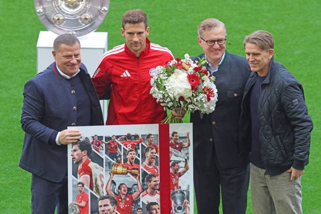 f l Sports Director Max Eberl, 8 Leon Goretzka, Chairman of the Board, Sports Director Christoph Freund FCB Farewell to Goretzka Football 1 BL FC Bayern Munich 1 FC Cologne 16 05 2026 Allianz Arena PHOTO Mladen Lder Jan Christian Drackovic LakoPress