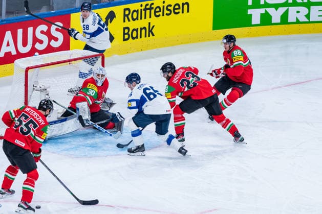 ZURICH, SWITZERLAND - MAY 16: Tamas Ortenszky (Hungary, 55) saving the puck during the Preliminary Round - Group A Match 7 between Hungary and Finland at the IIHF Ice hockey, Eishockey World Championship, WM, Weltmeisterschaft 2026, Swiss Life Arena on May 16, 2026 in Zurich, Switzerland. Zurich Switzerland Copyright: xTimoxSteinx