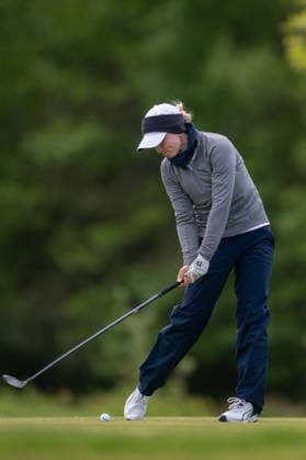 AMBURG, GERMANY - MAY 16: Lily May Humphreys of England hits her second shot on the 6th hole during the third round of the Amundi German Masters at Green Eagle Golf Courses on May 16, 2026 in Hamburg, Germany. Credit: Andy Astfalck NurPhoto Germany Copyright: xAndyxAstfalckx