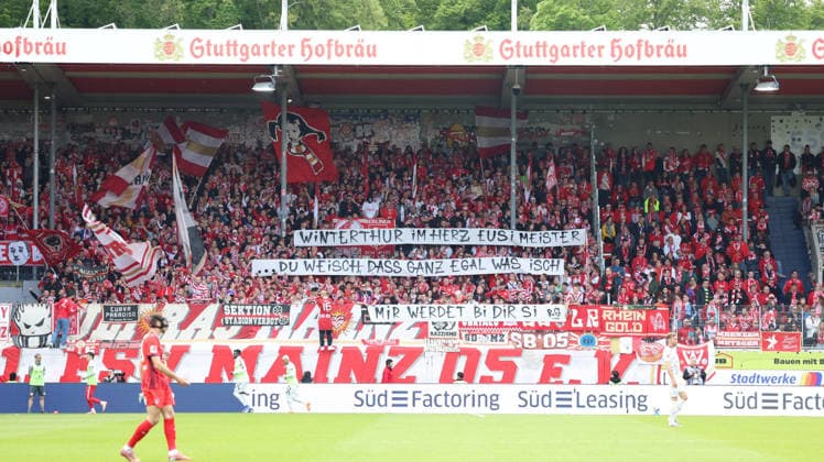 16 05 2026, xrekx, Soccer 1 Bundesliga, 1 FC Heidenheim FSV Mainz 05 v l Mainz 05 Fans ,atmosphere, scarves, Ultras, spectators, visitors, choreo, choreography, atmosphere, scarves, spectators, visitors DFL DFB REGULATIONS PROHIBIT ANY USE OF PHOTOGRAPHS as IMAGE SEQUENCES and or QUASI VIDEO Heidenheim