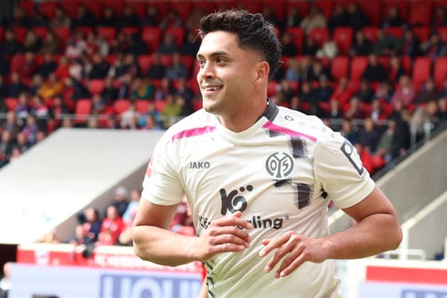 16 05 2026, xrekx, Fussball 1 Bundesliga, 1 FC Heidenheim FSV Mainz 05 v l Torjubel nach dem Tor zum celebrating the goal celebrate 0 2 durch Nadiem Amiri 1 FSV Mainz 05 DFL DFB REGULATIONS PROHIBIT ANY USE OF PHOTOGRAPHS as IMAGE SEQUENCES and or QUASI VIDEO Heidenheim