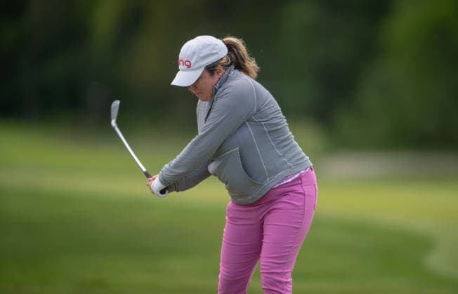 HAMBURG, GERMANY - MAY 16: Eleanor Givens of England hits her second shot on the 6th hole during the third round of the Amundi German Masters at Green Eagle Golf Courses on May 16, 2026 in Hamburg, Germany. Credit: Andy Astfalck NurPhoto Germany Copyright: xAndyxAstfalckx