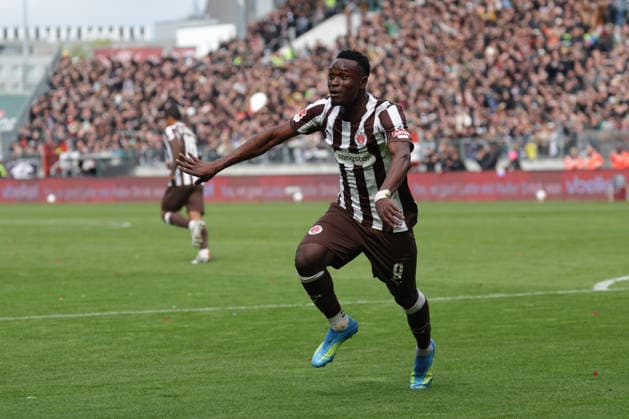 2026 05 16 xfsx Football 1 Bundesliga FC St Pauli VfL Wolfsburg v l Abdoulie Ceesay FC St Pauli ,9 makes the goal to 1 1 for FC St Pauli jubilant, bejubelt, jubelt, jubeln DFL regulations prohibit any use of photographs as image sequences and or quasi video Copyright: HMBxMedia FernandoxSoares