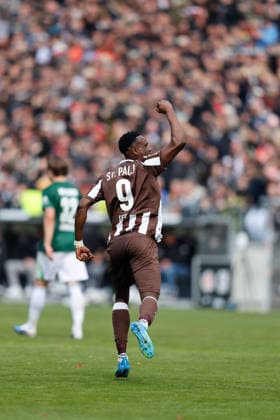 Soccer I Men I Season 2025 2026 I Bundesliga I FC St Pauli VfL Wolfsburg I 16 05 2026 Abdoulie Ceesay 9, FC St Pauli Cheers after the equalizer Hamburg Millerntor Stadion Niedersachsen Germany Copyright: xLobeca CedricxSiefkerx