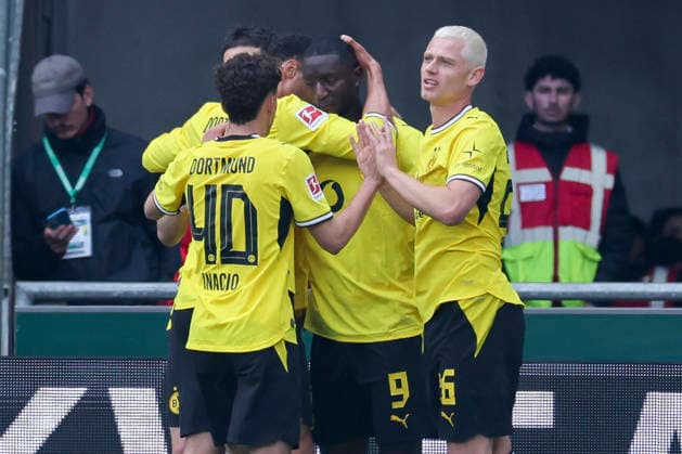 Serhou Guirassy Borussia Dortmund celebrates his goal for 0 1 with Samuele Inacio Borussia Dortmund , Felix Nmecha Borussia Dortmund and Julian Ryerson Borussia Dortmund , Bundesliga, SV Werder Bremen v Borussia Dortmund, Weserstadion, May 16, 2026 in Bremen, Germany Photo by Marco Steinbrenner DeFodi Images Serhou Guirassy Borussia Dortmund celebrates after scoring his teams first goal with Samuele Inacio Borussia Dortmund , Felix Nmecha Borussia Dortmund and Julian Ryerson Borussia Dortmund , Bundesliga, SV Werder Bremen v Borussia Dortmund, Weserstadion, May 16, 2026 in Bremen, Germany Photo by Marco Steinbrenner DeFodi Images DFL regulations prohibit any use of photographs as image sequences and or quasi video