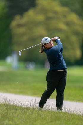 HAMBURG, GERMANY - MAY 16: Aunchisa Utama of Thailand hits her second shot on the 6th hole during the third round of the Amundi German Masters at Green Eagle Golf Courses on May 16, 2026 in Hamburg, Germany. Credit: Andy Astfalck NurPhoto Germany Copyright: xAndyxAstfalckx
