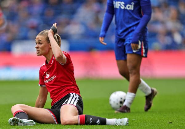 Chelsea Women v Manchester United, ManU Women Barclays Women s Super League Fridolina Rolfö of Manchester United Women reacts after being fouled during the Barclays Women s Super League match at Stamford Bridge, London 16 05 2026 UK Newspapers OUT Copyright: xNeilxHolmesx FIL-23442-0020