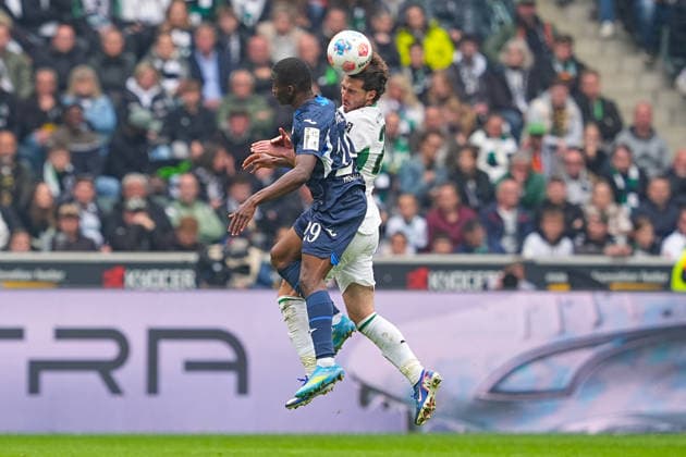 16 05 2026, xydrx, Men, Soccer, 1 Bundesliga, Borussia Mönchengladbach TSG 1899 Hoffenheim, Season 2025 2026, Borussia Park Bazoumana Toure TSG 1899 Hoffenheim, 29 in duel against Joe Scally Borussia Mönchengladbach, 29 DFB regulations prohibit any use of photographs as image sequences and or quasi video Copyright: HMBxMedia YannisxDreimann