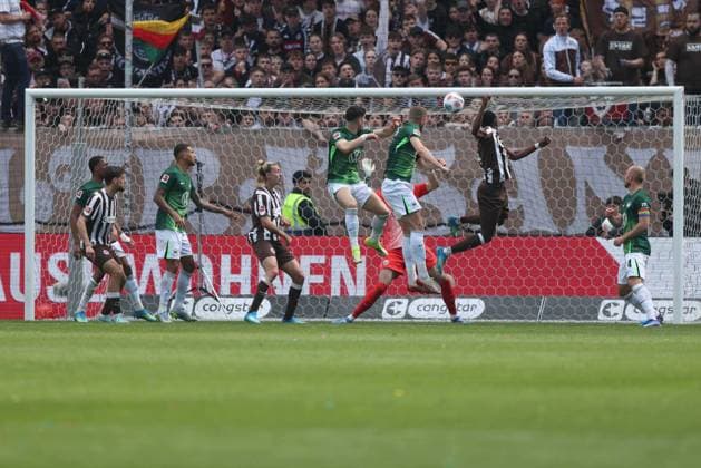 Soccer 1 Bundesliga 34 Matchday FC St Pauli VfL Wolfsburg on 16 05 2026 at Millerntor Stadion in Hamburg Goal for 1 1 by Abdoulie Ceesay St Pauli DFL regulations prohibit any use of photographs as image sequences and or quasi video xJRx