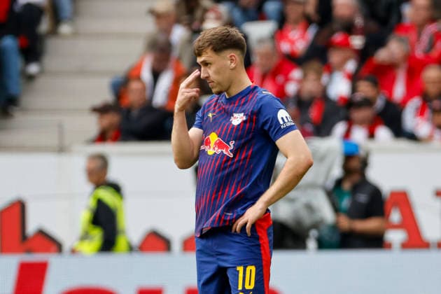 Brajan Gruda RB Leipzig, 10 , facial expression, facial expression, emotion , Germany, Soccer, 1 Bundesliga, 34 Matchday, 2025 2026, SC Freiburg vs RB Leipzig, 16 05 2026, Freiburg im Breisgau Europa Park Stadion Baden Württemberg Germany Copyright: xGrantxHubbsx