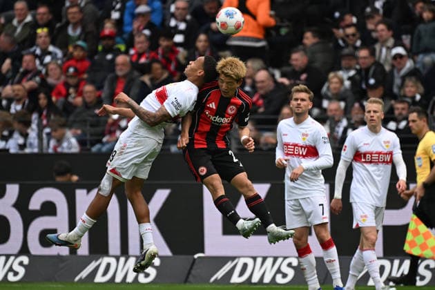 16 05 2026, xjhx, Fussball 1 Bundesliga, Eintracht Frankfurt VfB Stuttgart v l Nikolas Nartey VfB Stuttgart Ritsu Doan Eintracht Frankfurt Zweikampf, Aktion, action, battle for the ball DFL DFB REGULATIONS PROHIBIT ANY USE OF PHOTOGRAPHS as IMAGE SEQUENCES and or QUASI VIDEO Frankfurt am Main