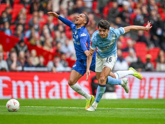 Chelsea v Manchester City Emirates FA Cup Joao Pedro of Chelsea and Abdukodir Khusanov of Manchester City battles for the ball during the Emirates FA Cup Final between Chelsea and Manchester City at Wembley Stadium, London 16 05 2026 UK Newspapers OUT Copyright: xKarlxVallantinex FIL-23441-0036