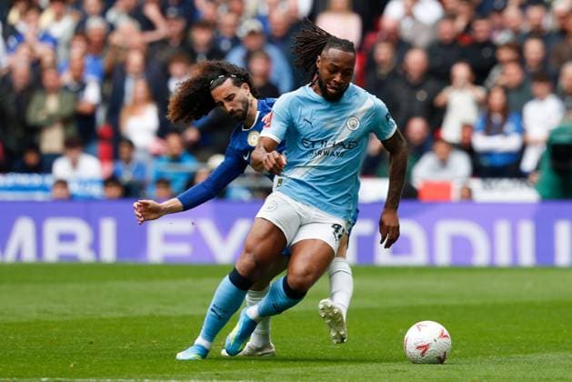 Chelsea v Manchester City. Antoine Semenyo of Manchester City and Marc Cucurella of Chelsea in action during the FA Cup Final Chelsea v Manchester City. Football. The Emirates FA Cup Final. Wembley Stadium, London, UK. 16 MAY 2026Wembley Wembley Stadium LONDON United Kingdom EDITORIAL USE ONLY No use with unauthorised audio, video, data, fixture lists, club league logos or live services. Online in-match use limited to 120 images, no video emulation. No use in betting, games or single club league player publications.  Copyright: xJASONPIX Shutterstockx 16878747m