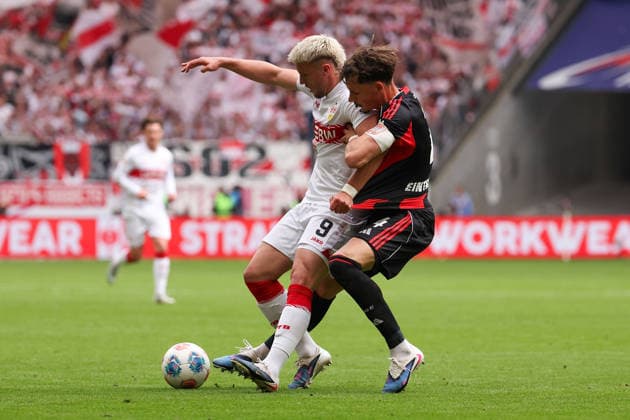 2026 05 16 xjfx Soccer 1 Bundesliga 34 Matchday Eintracht Frankfurt VFB Stuttgart v l , Ermedin Demirovic VFB Stuttgart , Robin Koch Eintracht Frankfurt , zweikampf, action, aktion, battles for the Ball DFL DFB REGULATIONS PROHIBIT ANY USE OF PHOTOGRAPHS as IMAGE SEQUENCES and or QUASI VIDEO Copyright: JoaquimxFerreira