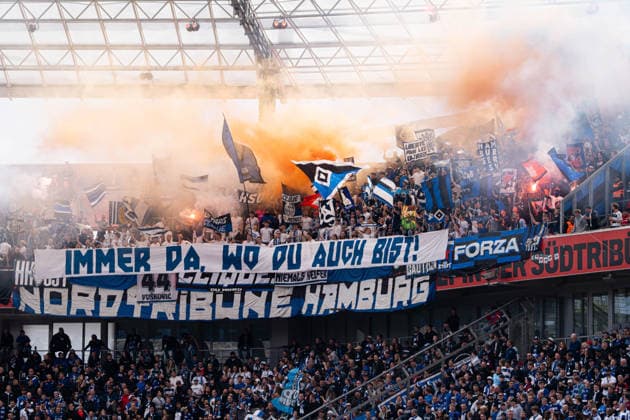 Leverkusen, Germany 16 May 2026 1 BL 2025 2026 Sp 34 Bayer 04 Leverkusen v Hamburger SV In picture Fans with pyrotechnics DFL DFB regulations prohibit any use of photographs as image sequences and or quasi video BayArena Nordrhein Westfalen Copyright: xFotostandx xKruczynskix