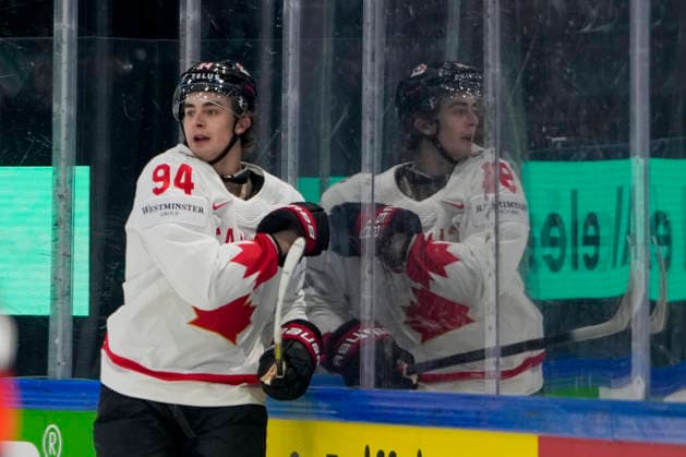 FRIBOURG, SWITZERLAND MAY 16 Porter Martone of Canada in action during the 2026 IIHF Ice Hockey World Championship Switzerland game between Italy and Canada at BCF Arena on May 16, 2026 in Fribourg, Fribourg Fribourg BCF Arena Fribourg Switzerland Copyright: xJustPictures.ch JarixPestelaccix jp-en-EuSpIm-JP6_JAR_Italy_Canada_16May2026_00025