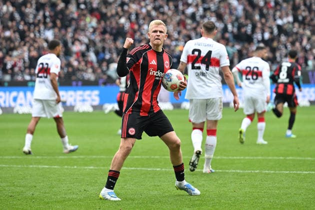 Soccer 1 Bundesliga 34 Matchday Eintracht Frankfurt VfB Stuttgart on 16 05 2026 at Deutsche Bank Park in Frankfurt Goal celebration for 1 2 by Jonathan Burkardt Frankfurt DFL regulations prohibit any use of photographs as image sequences and or quasi video xJKx
