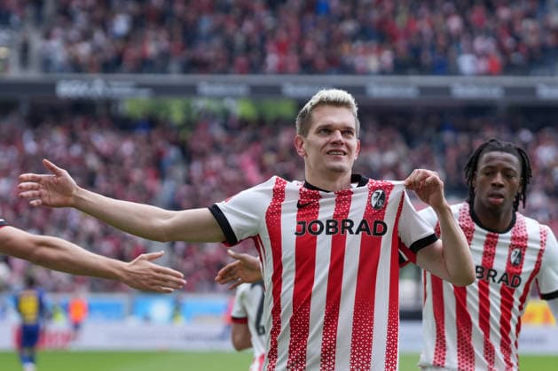 Matthias Ginter SC Freiburg, 28 Goal celebration, Emotions, Goal shot, Goal, Goal, Goal, Germany, Football, 1 Bundesliga, 34 Matchday, 2025 2026, SC Freiburg vs RB Leipzig, 16 05 2026, Europa Park Stadion, Freiburg Freiburg Europa Park Stadion Baden Württemberg Germany Copyright: xArnexAmbergx
