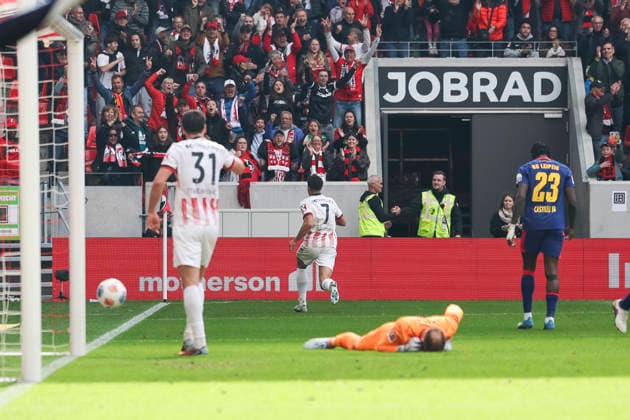 4 1 Goal for SC Freiburg by Derry Scherhant SC Freiburg, 07 , Germany, Soccer, 1 Bundesliga, Matchday 34, 2025 2026, SC Freiburg vs RB Leipzig, 16 05 2026, Freiburg im Breisgau Europa Park Stadion Baden Württemberg Germany Copyright: xGrantxHubbsx