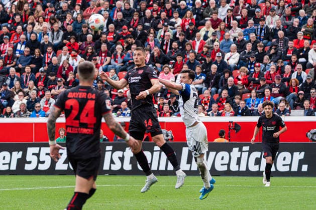 Leverkusen, Germany 16 May 2026 1 BL 2025 2026 Sp 34 Bayer 04 Leverkusen v Hamburger SV Pictured from left in duel Patrik Schick LEV and Nicolas Capaldo HSV DFL DFB regulations prohibit any use of photographs as image sequences and or quasi video BayArena Nordrhein Westfalen Copyright: xFotostandx xKruczynskix