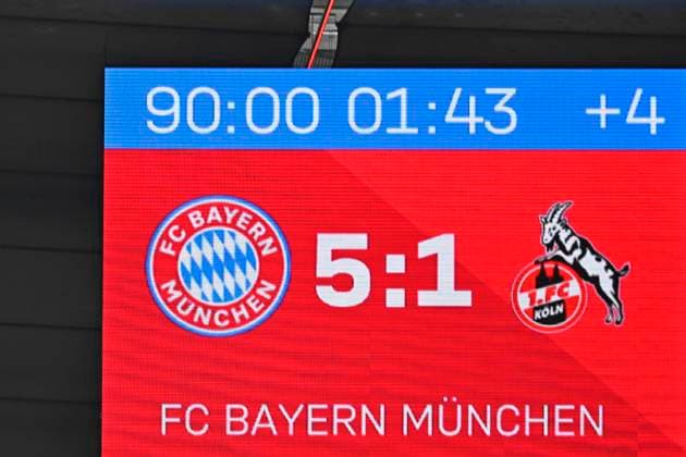 16 05 2026, Bundesliga 2025 2026, Matchday 34, FC Bayern München 1 FC Köln, in der Allianz Arena München, Das Ergebnis nach 90 Minuten DFL and DFB regulations prohibit any use of photographs as image sequences and or quasi video